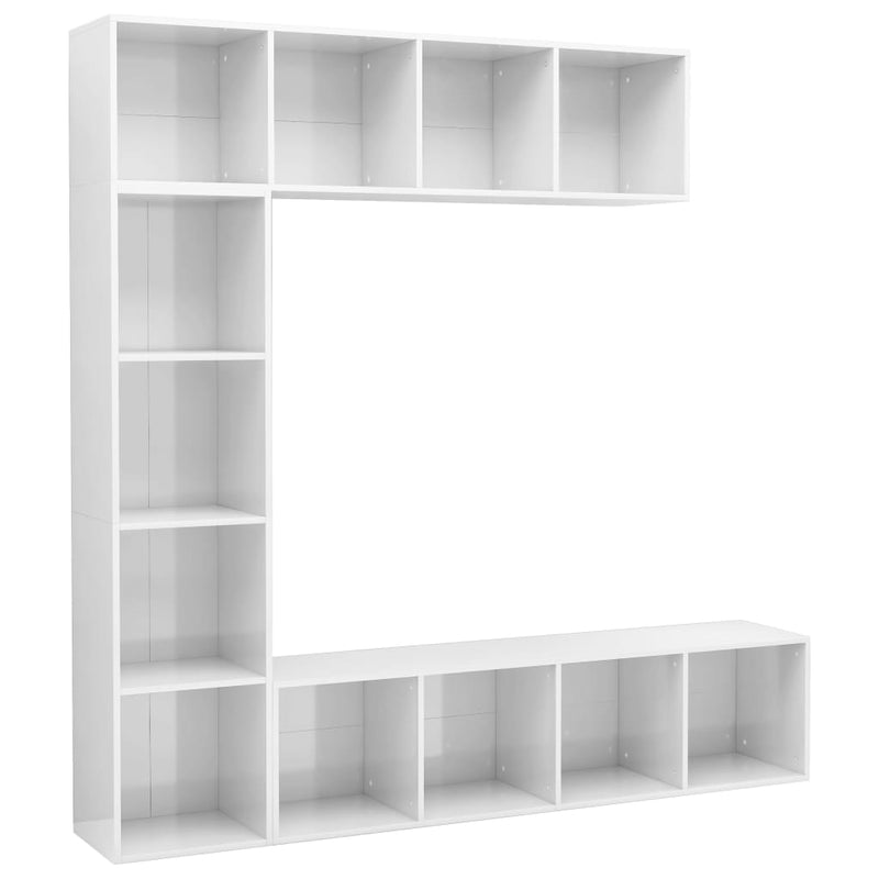 3 Piece Book/TV Cabinet Set High Gloss White 180x30x180 cm