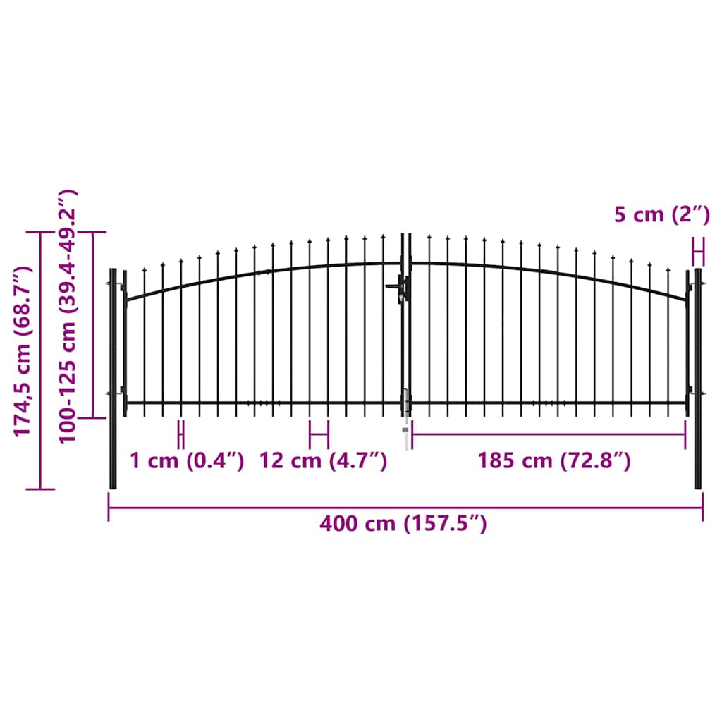 Double Door Fence Gate "Woerden" with Spear Top 400x174,5 cm 400 x 174.5 cm