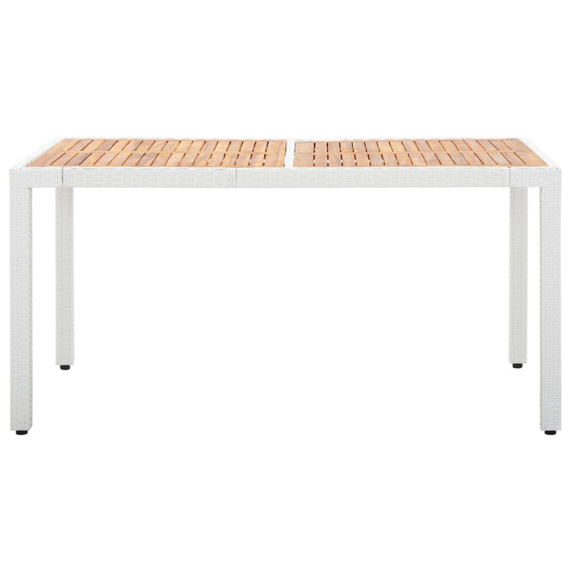 Garden Table White 150x90x75 cm Poly Rattan and Solid Acacia Wood