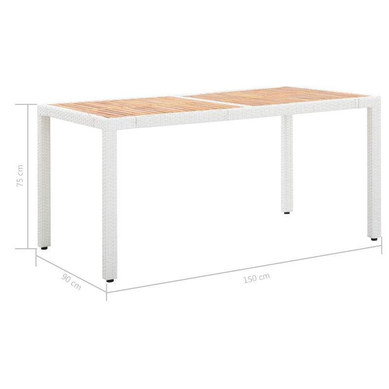 Garden Table White 150x90x75 cm Poly Rattan and Solid Acacia Wood