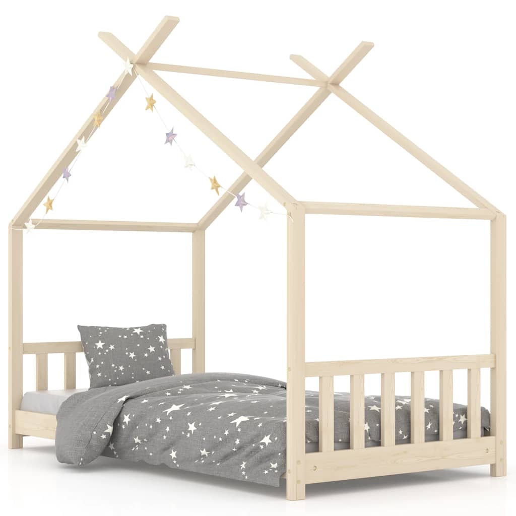 vidaXL Kids Bed Frame | Natural Wood | Solid pine wood, plywood slats | 70x140cm 2
