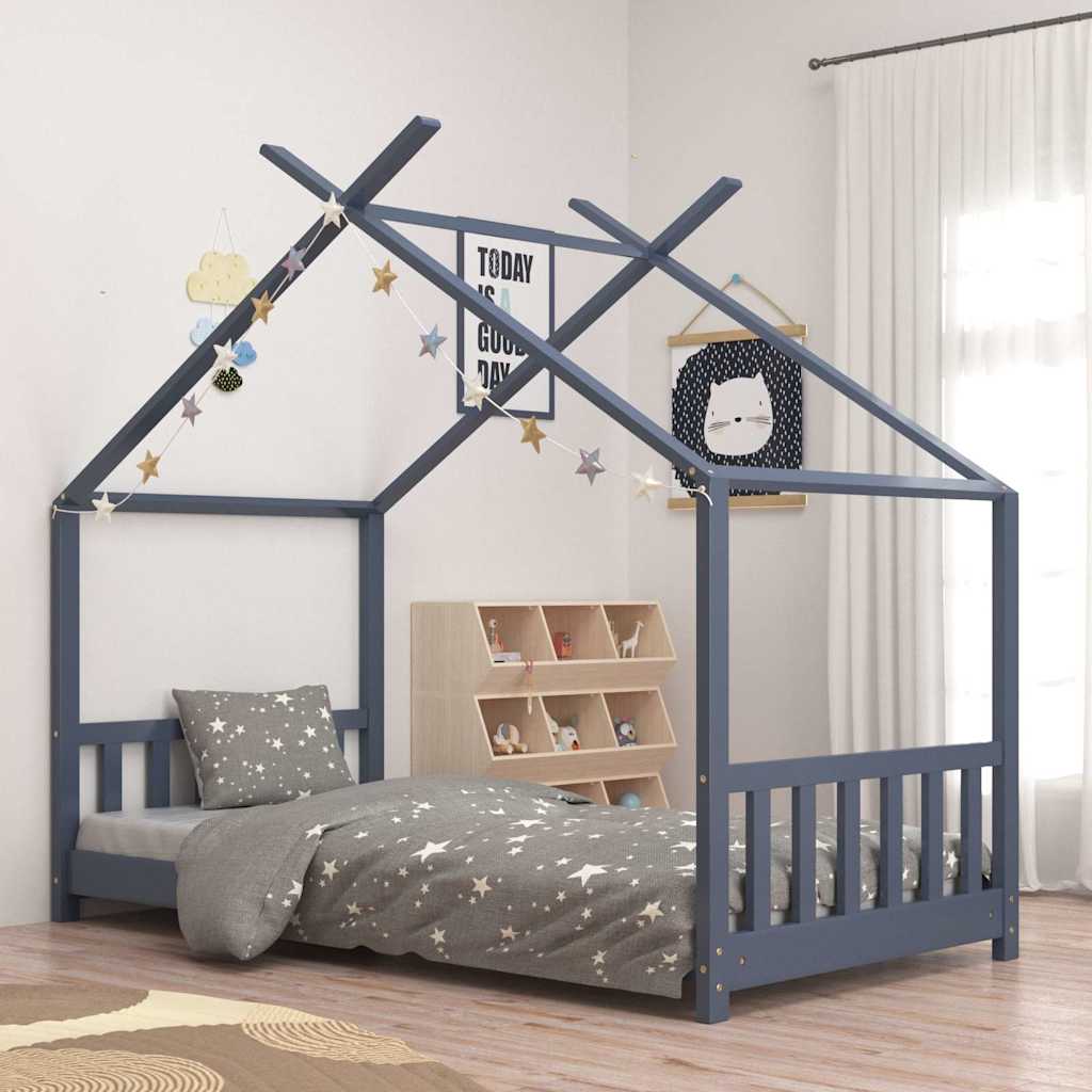 vidaXL Kids Bed Frame | Grey | Solid pine wood, plywood slats | 70 cm x 140 cm 1