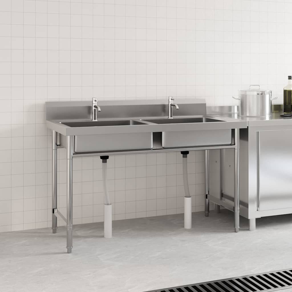 144291 vidaXL Kitchen Sink Double Basin Stainless Steel 1