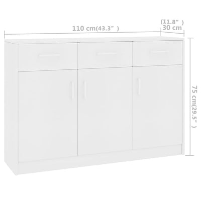 Sideboard White 110x30x75 cm Engineered Wood