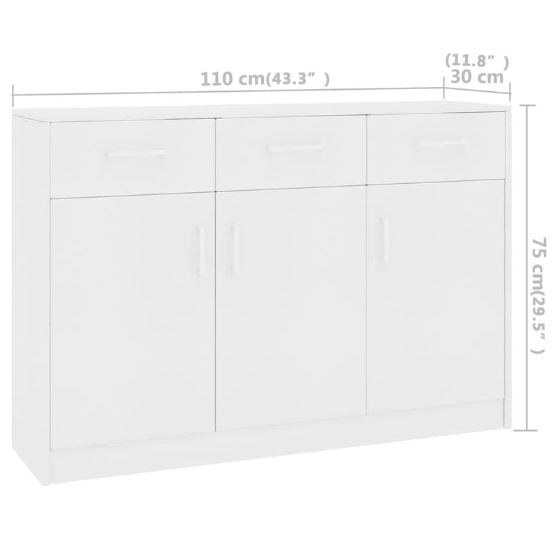 Sideboard White 110x30x75 cm Engineered Wood