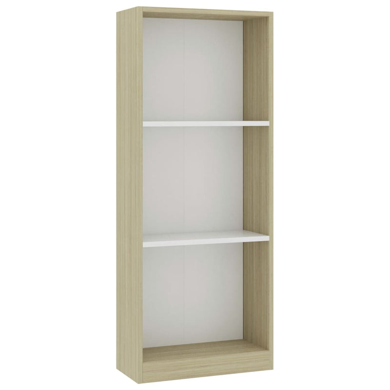 3-Tier Book Cabinet White and Sonoma Oak 40x24x108 cm Engineered Wood