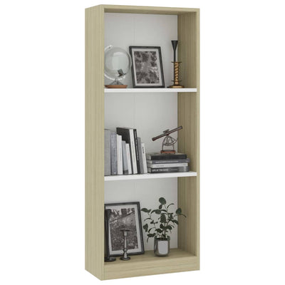 3-Tier Book Cabinet White and Sonoma Oak 40x24x108 cm Engineered Wood