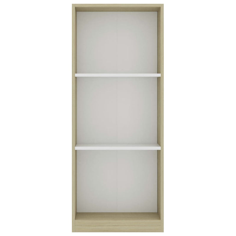 3-Tier Book Cabinet White and Sonoma Oak 40x24x108 cm Engineered Wood