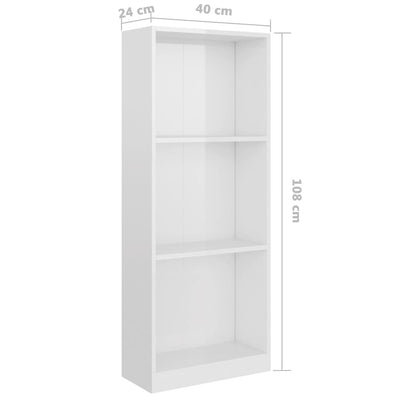 3-Tier Book Cabinet High Gloss White 40x24x108 cm Engineered Wood