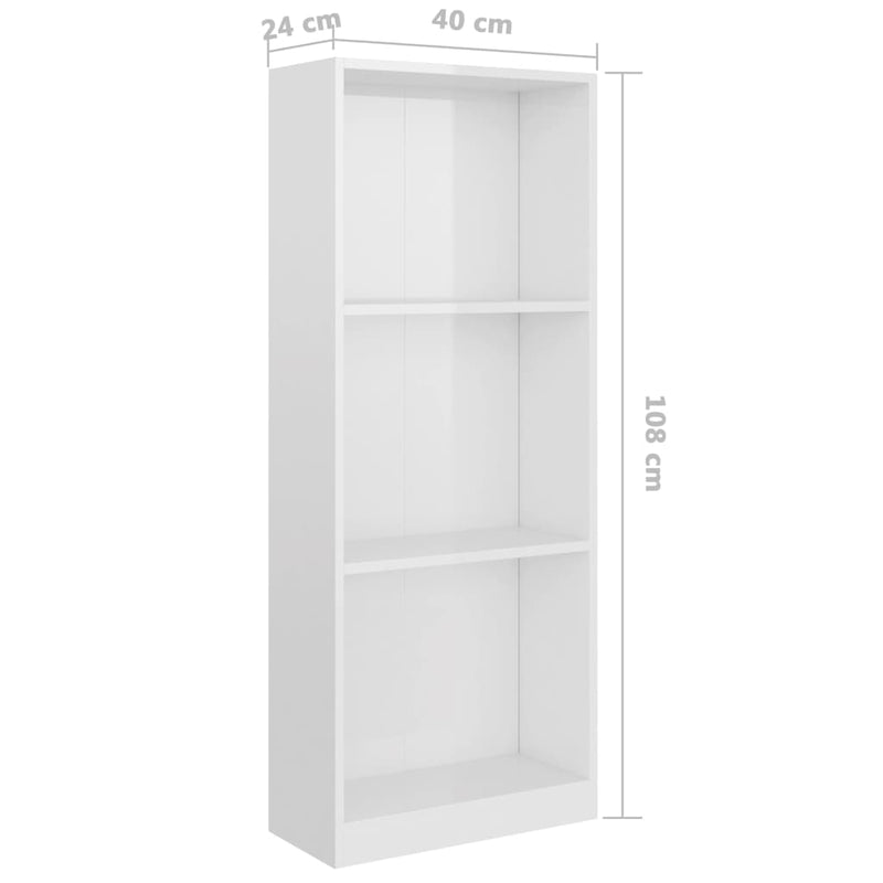 3-Tier Book Cabinet High Gloss White 40x24x108 cm Engineered Wood