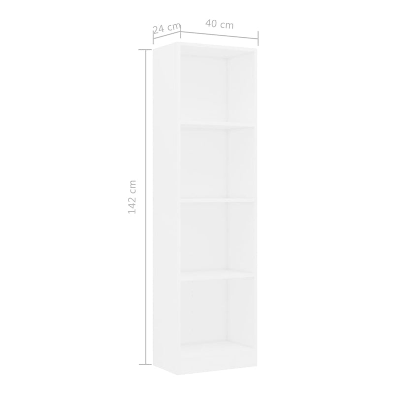 4-Tier Book Cabinet White 40x24x142 cm Engineered Wood