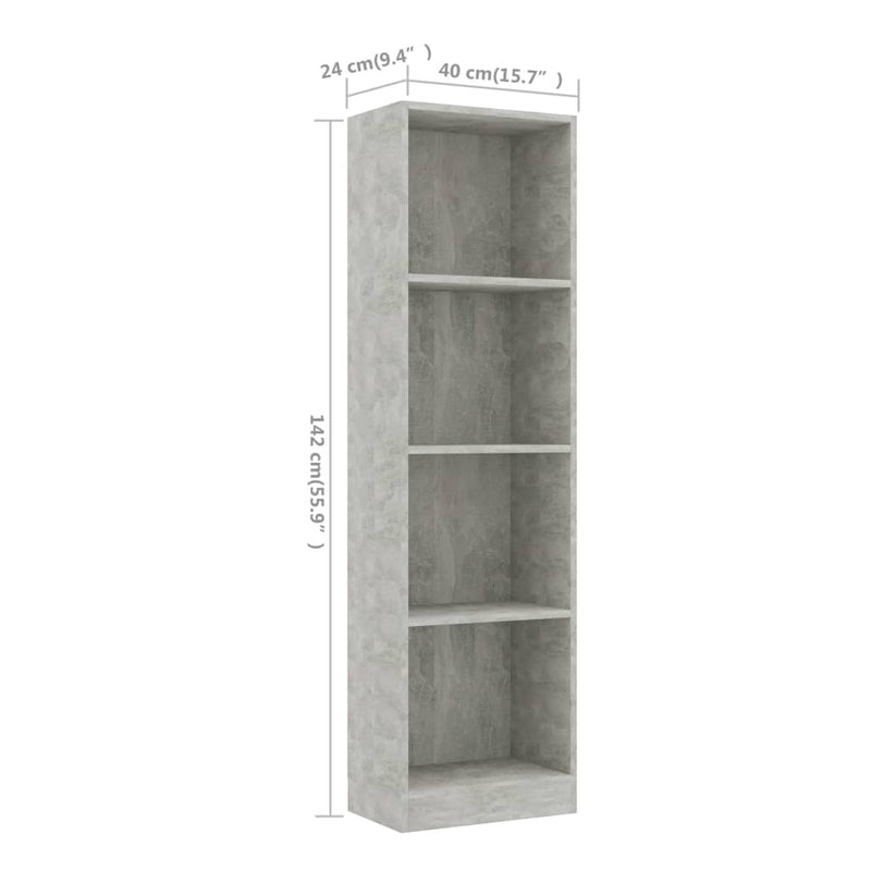 4-Tier Book Cabinet Concrete Grey 40x24x142 cm Engineered Wood