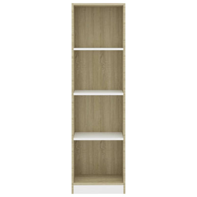 4-Tier Book Cabinet White and Sonoma Oak 40x24x142 cm Engineered Wood