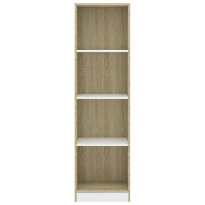 4-Tier Book Cabinet White and Sonoma Oak 40x24x142 cm Engineered Wood