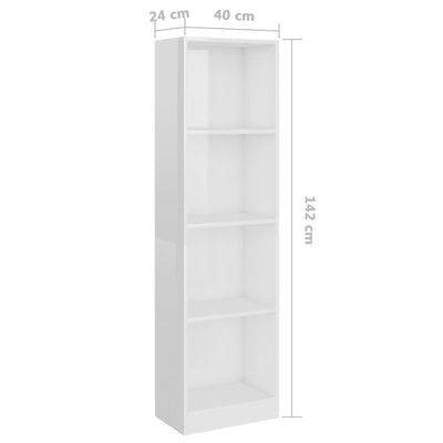 4-Tier Book Cabinet High Gloss White 40x24x142 cm Engineered Wood