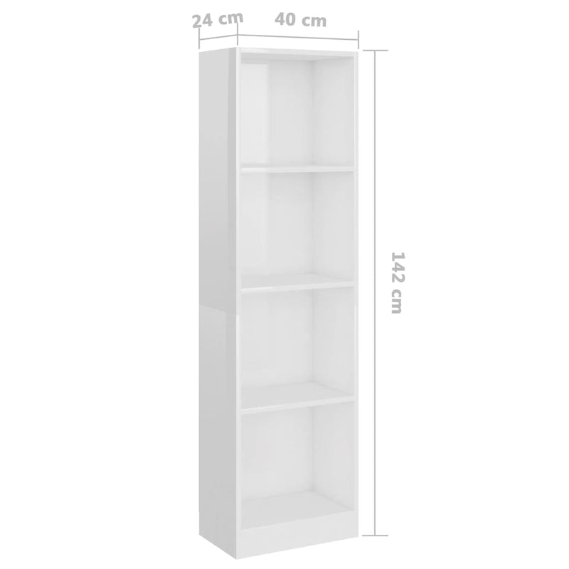 4-Tier Book Cabinet High Gloss White 40x24x142 cm Engineered Wood