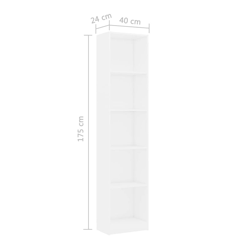 5-Tier Book Cabinet White 40x24x175 cm Engineered Wood