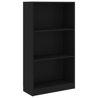 Librería de 3 niveles en madera de ingeniería negra de 60 x 24 x 109 cm