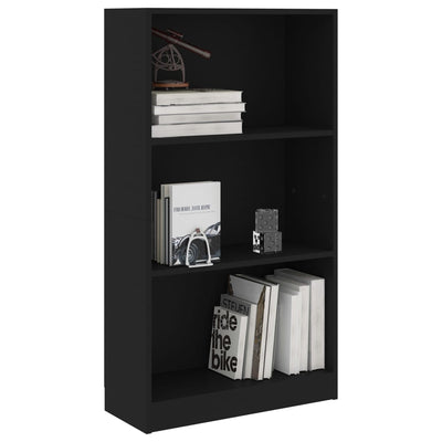 Librería de 3 niveles en madera de ingeniería negra de 60 x 24 x 109 cm