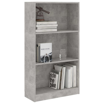 3-Tier Book Cabinet Concrete Grey 60x24x109 cm Engineered Wood