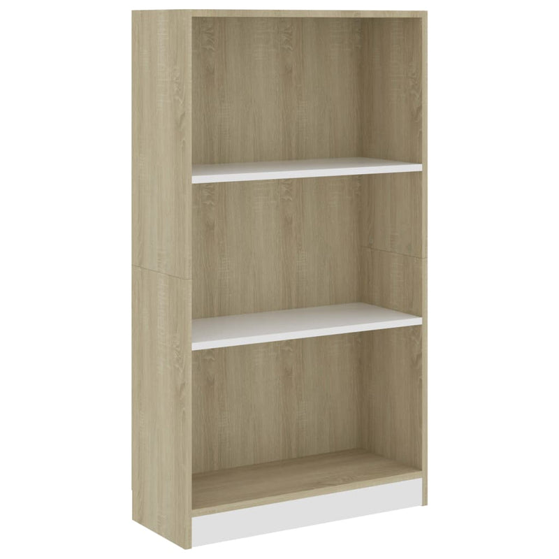 3-Tier Book Cabinet White&Sonoma Oak 60x24x109 cm Engineered Wood