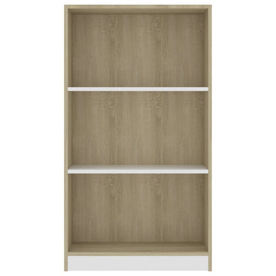 3-Tier Book Cabinet White&Sonoma Oak 60x24x109 cm Engineered Wood