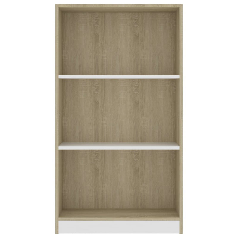 3-Tier Book Cabinet White&Sonoma Oak 60x24x109 cm Engineered Wood