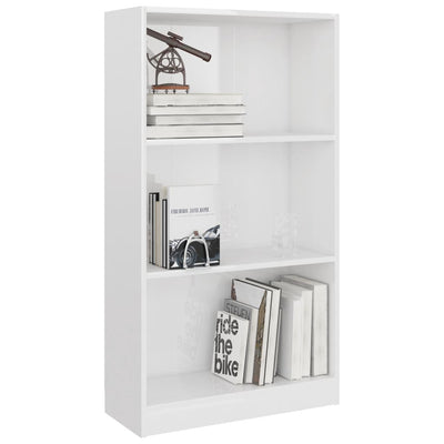 Librería de 3 niveles en blanco brillante de 60 x 24 x 109 cm de madera de ingeniería