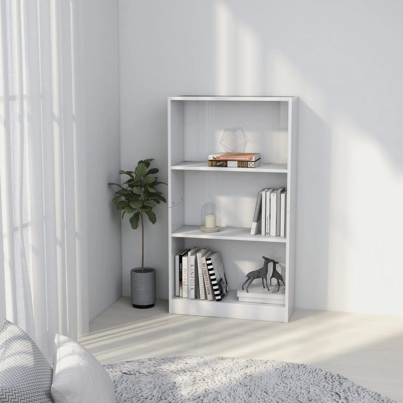 Librería de 3 niveles en blanco brillante de 60 x 24 x 109 cm de madera de ingeniería