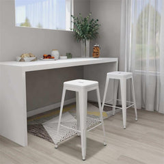 Bar Stools Stackable 2 pcs Metal White