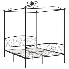 Canopy Bed Frame without Mattress Metal Black 160 x 200 cm