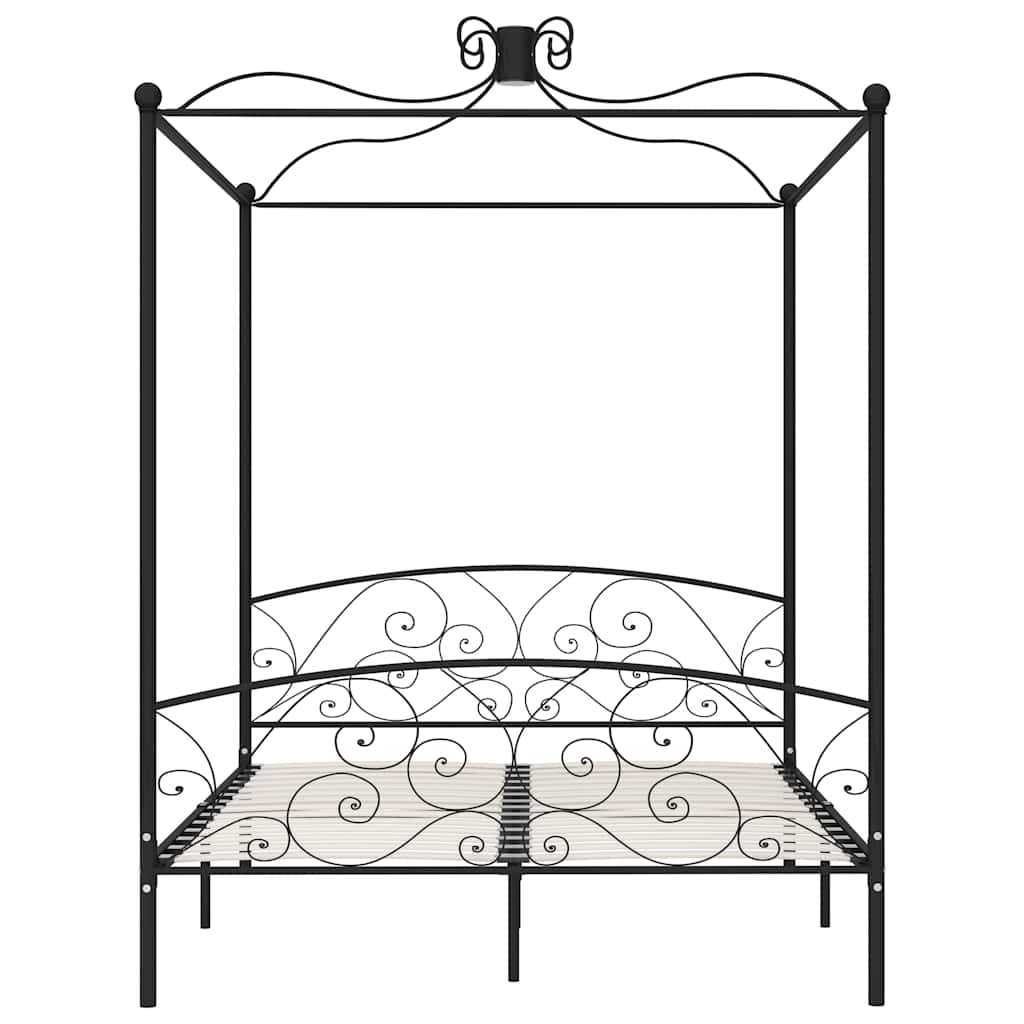 Canopy Bed Frame without Mattress Metal Black 160 x 200 cm