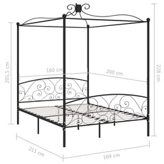 Canopy Bed Frame without Mattress Metal Black 160 x 200 cm