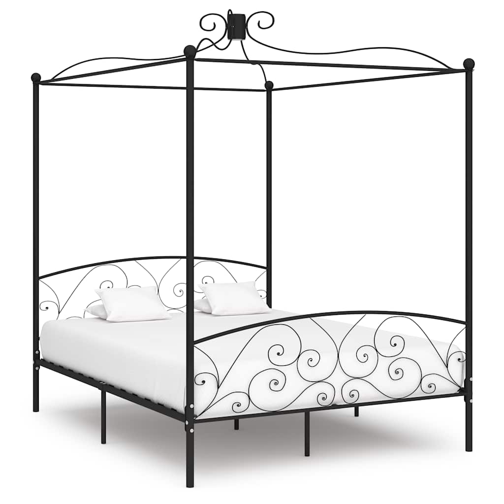 Canopy Bed Frame without Mattress Metal Black 180 x 200 cm