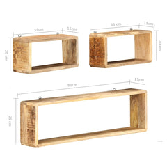 vidaXL Wall Cube Shelf | Brown | Solid mango wood | Set of 3 | Wall Cube Shelf 5