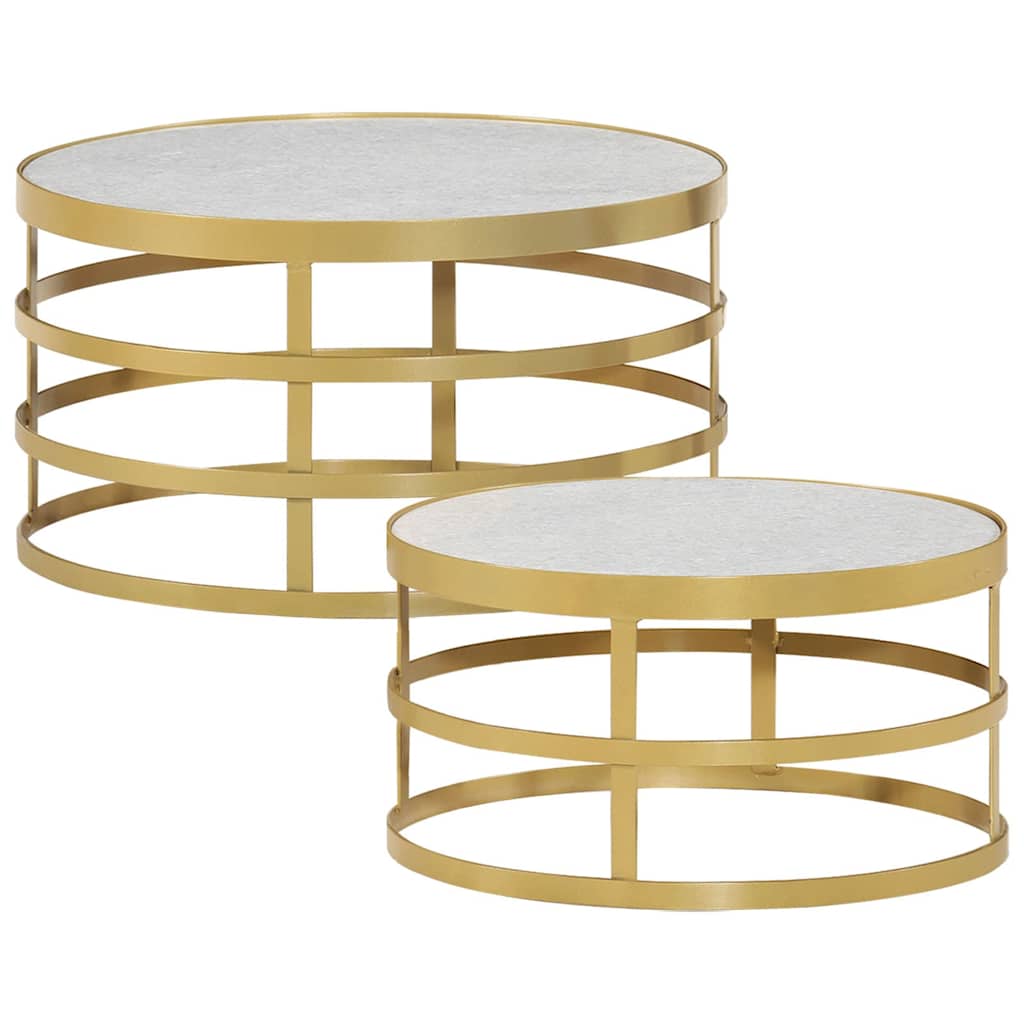 285911 vidaXL 2 Piece Coffee Table Set Marble Brass and White 1