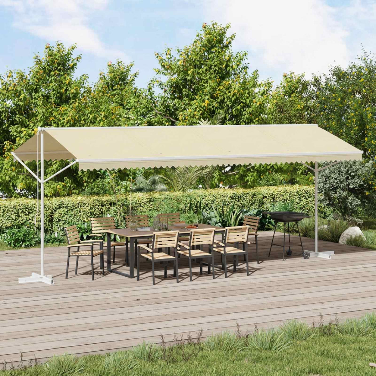 Free Standing Awning Polyester Cream 6 x 3 m with white frame