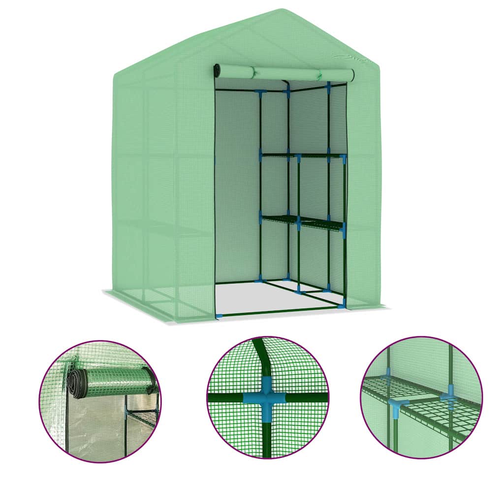 48167 vidaXL Greenhouse with Shelves Steel 143x143x195 cm 2