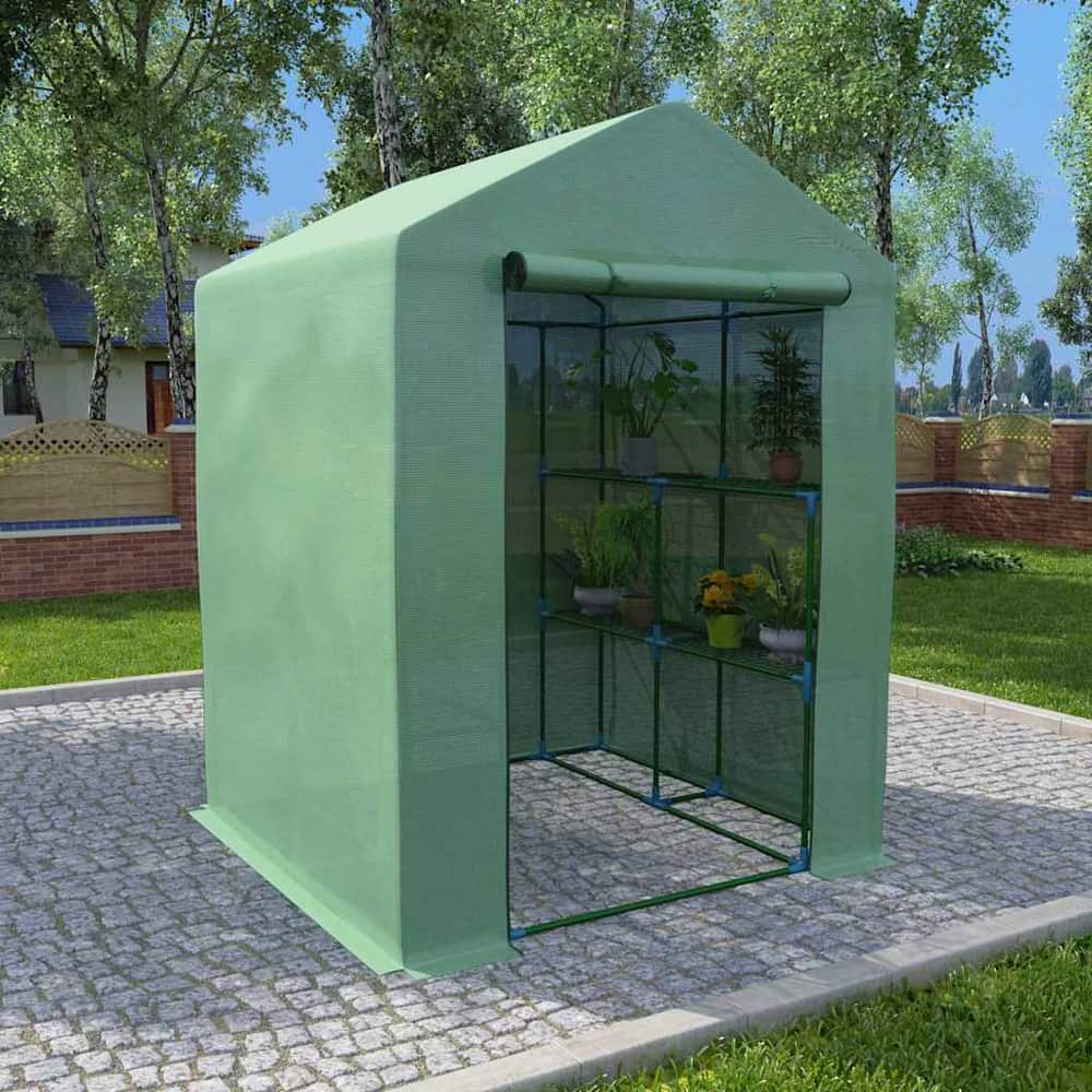 48167 vidaXL Greenhouse with Shelves Steel 143x143x195 cm 1