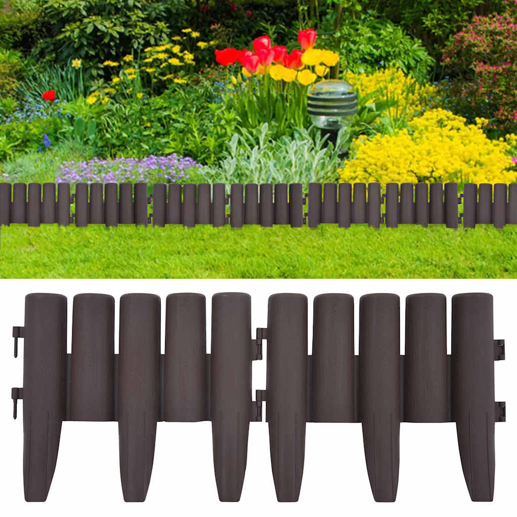 vidaXL Lawn Edgings 36 pcs Brown 10 m PP 1