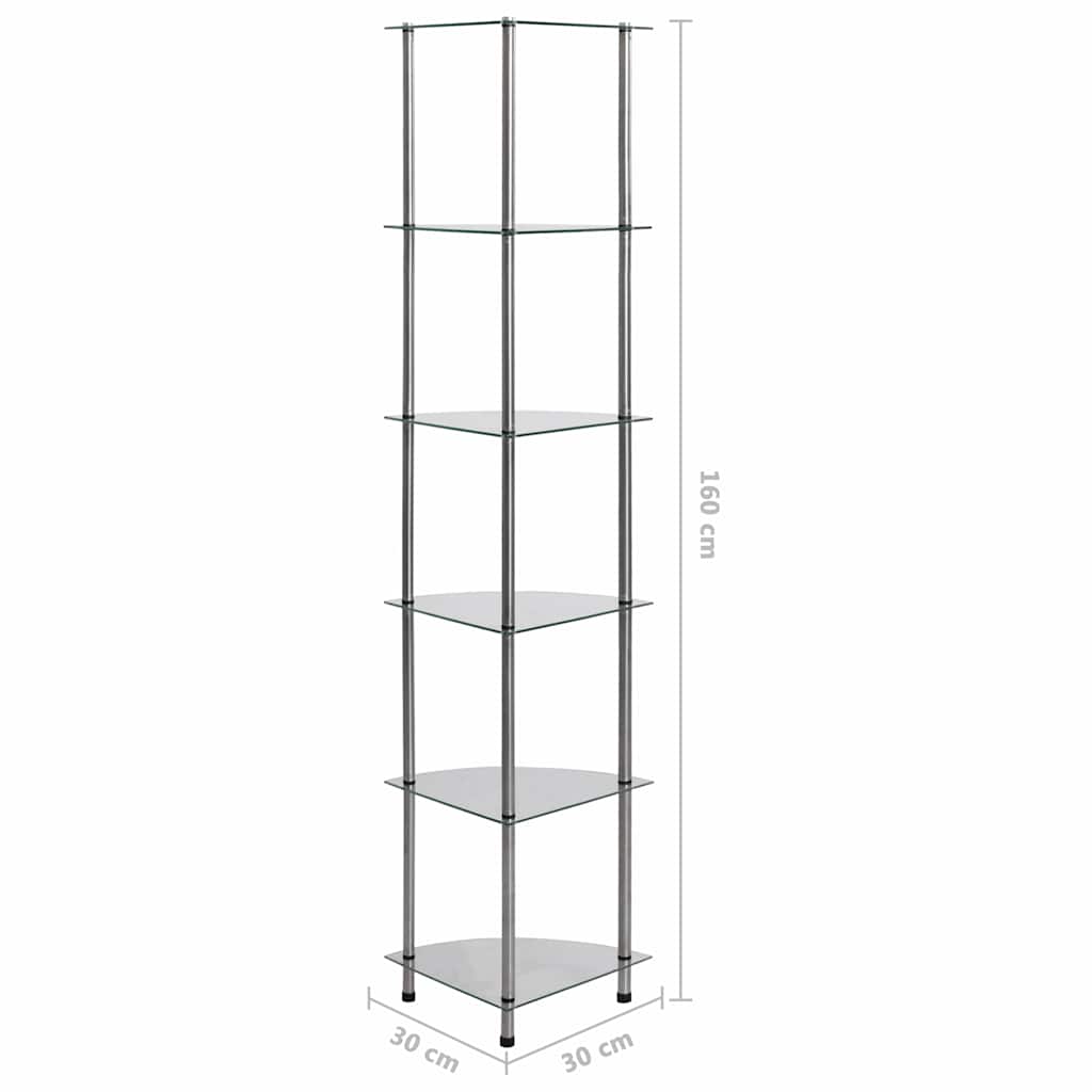 vidaXL 6-Tier Shelf Transparent 30x30x160 cm Tempered Glass 6