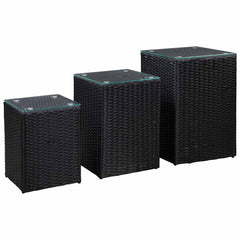 Side Tables with Glass Top Poly Rattan Black