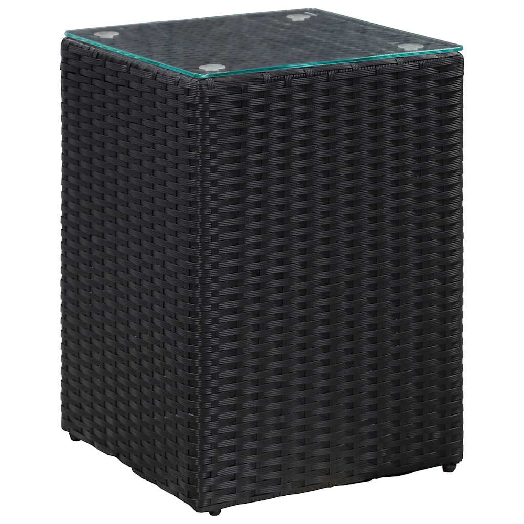 Side Tables with Glass Top Poly Rattan Black