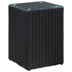 Side Tables with Glass Top Poly Rattan Black