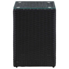 Side Tables with Glass Top Poly Rattan Black