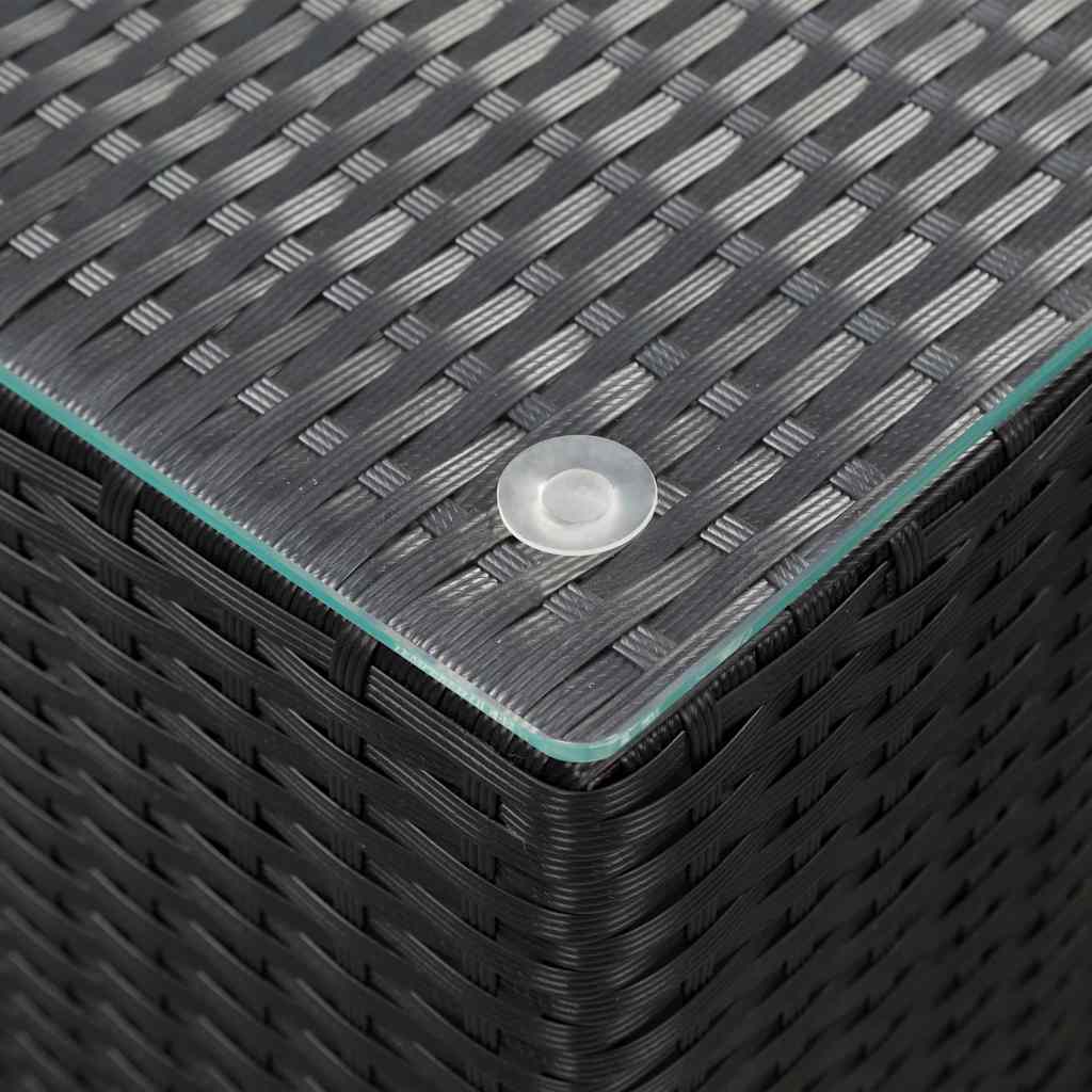 Side Tables with Glass Top Poly Rattan Black