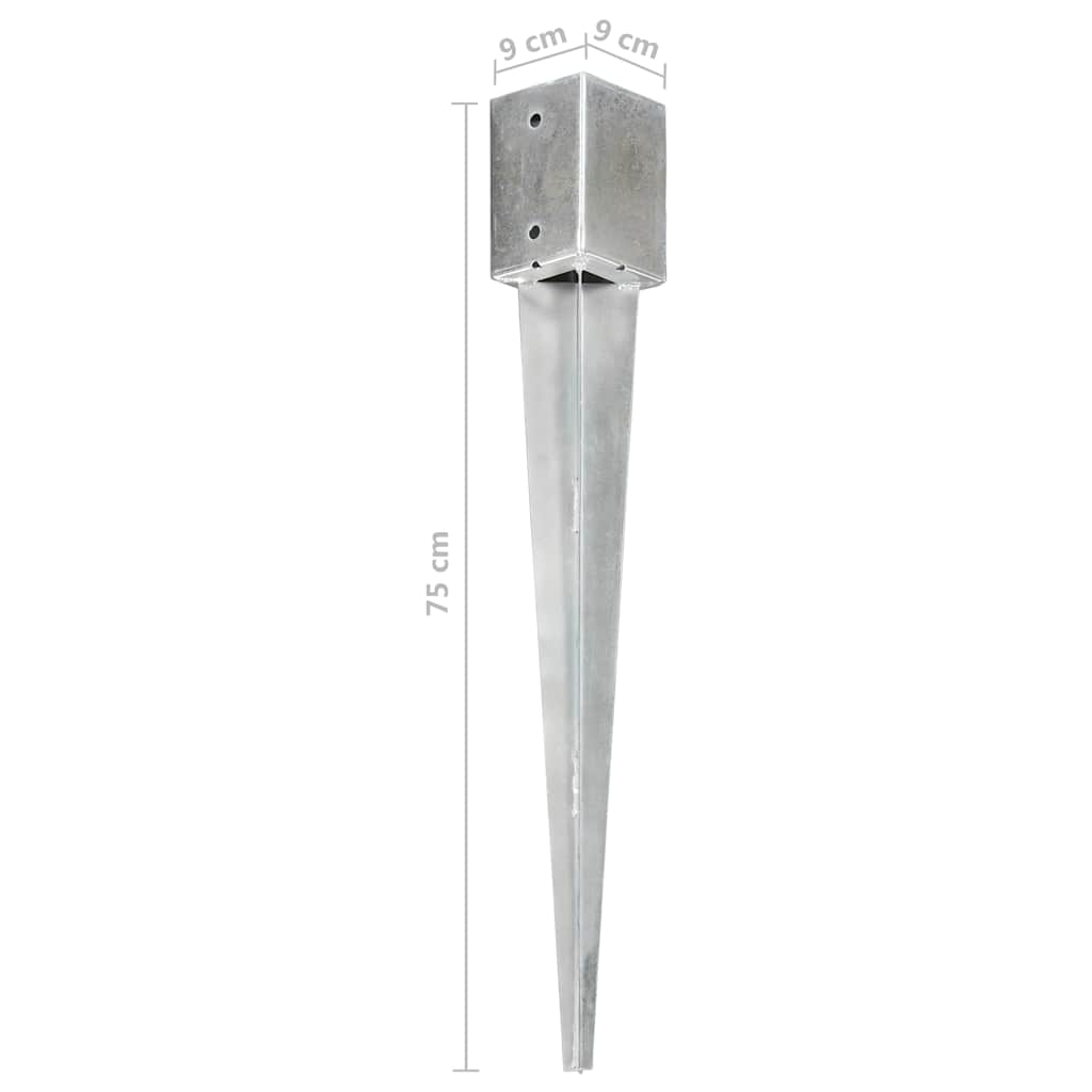 vidaXL Ground Spikes 6 pcs Silver 9x9x75 cm Galvanised Steel 6