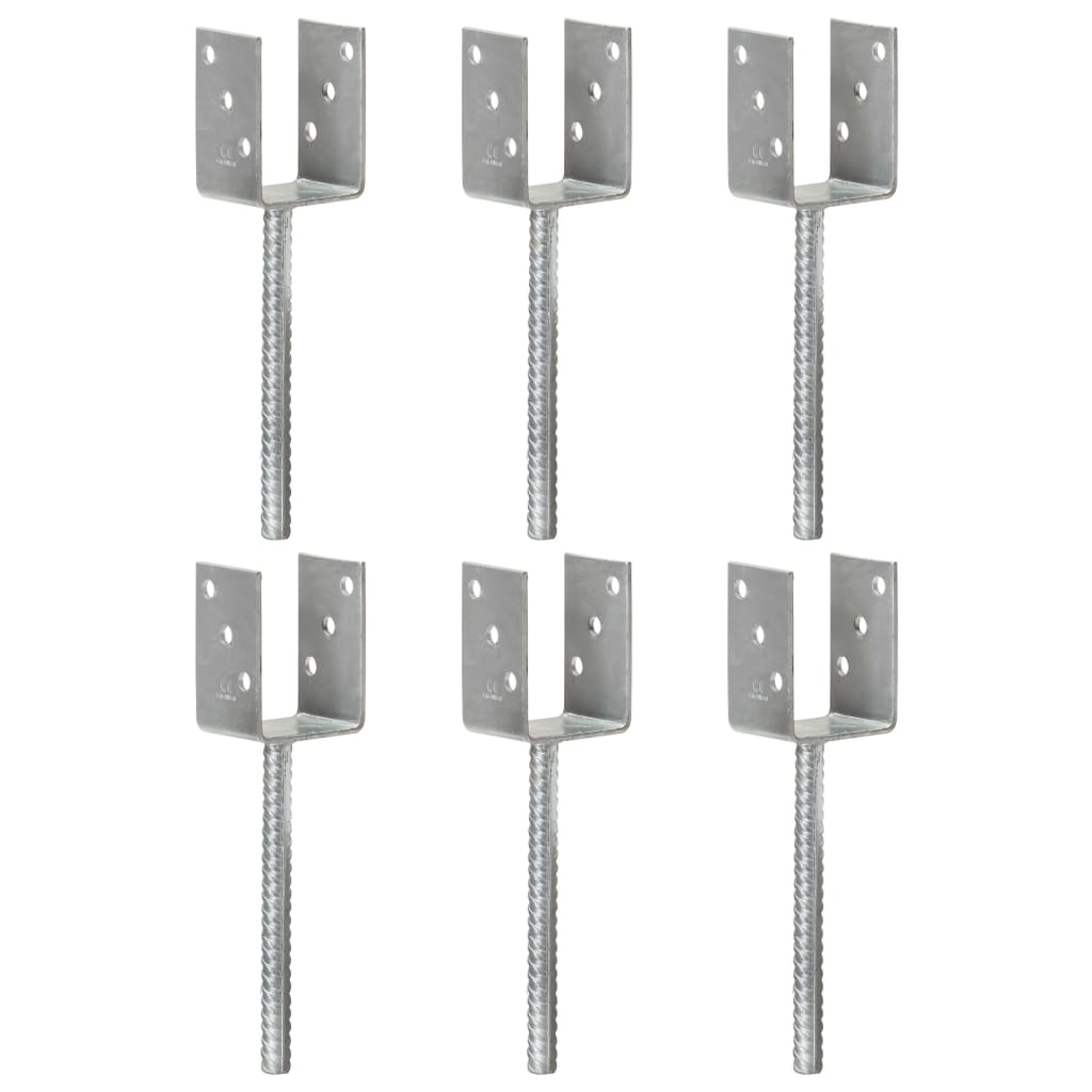 145312 vidaXL Fence Anchors 6 pcs Silver 7x6x30 cm Galvanised Steel 1