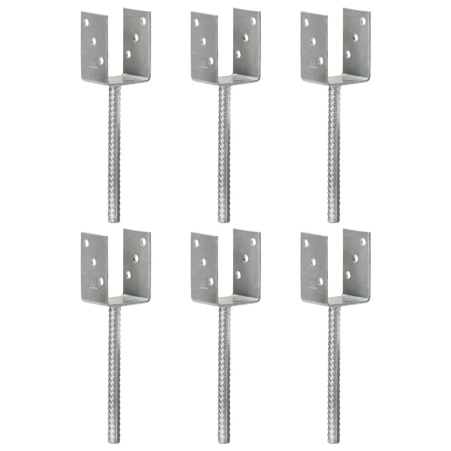 145312 vidaXL Fence Anchors 6 pcs Silver 7x6x30 cm Galvanised Steel 1