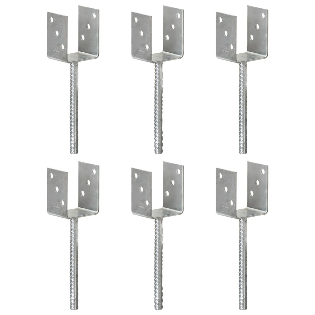 145314 vidaXL Fence Anchors 6 pcs Silver 8x6x30 cm Galvanised Steel 1